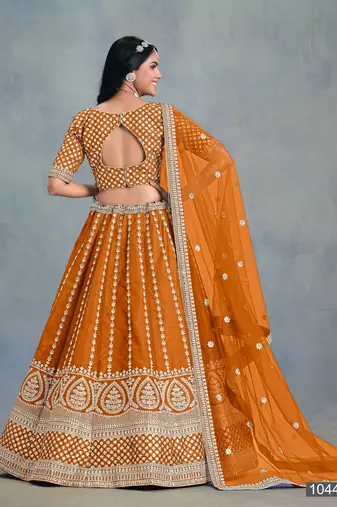 Orange Art Silk Embroidered Semi Stitched Lehenga Choli Size Up To 42