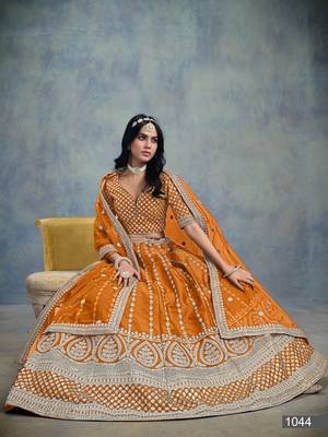 Orange Art Silk Embroidered Semi Stitched Lehenga Choli Size Up To 42 4