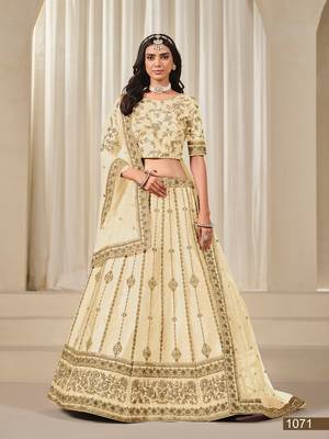 Cream Art Silk Embroidered Semi Stitched Lehenga Choli Size Up To 42 1