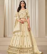 Cream Art Silk Embroidered Semi Stitched Lehenga Choli Size Up To 42