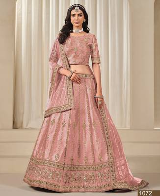 Pink Art Silk Embroidered Semi Stitched Lehenga Choli Size Up To 42 1