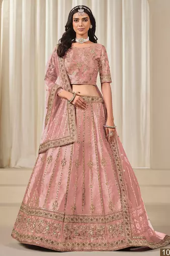 Pink Art Silk Embroidered Semi Stitched Lehenga Choli Size Up To 42