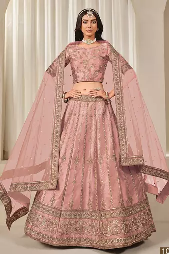 Pink Art Silk Embroidered Semi Stitched Lehenga Choli Size Up To 42