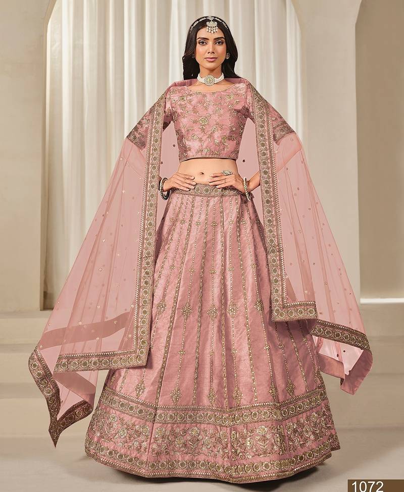 Pink Art Silk Embroidered Semi Stitched Lehenga Choli Size Up To 42