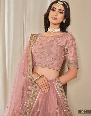 Pink Art Silk Embroidered Semi Stitched Lehenga Choli Size Up To 42 3