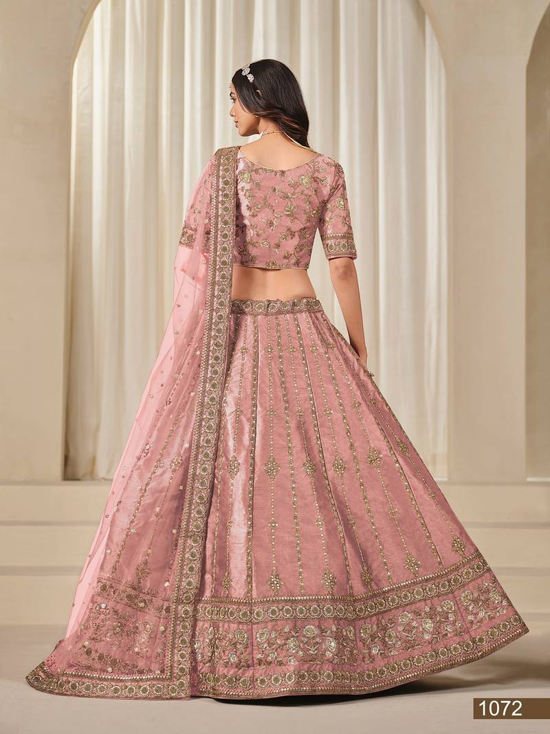 Pink Art Silk Embroidered Semi Stitched Lehenga Choli Size Up To 42