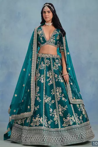 Green Art Silk Embroidered Semi Stitched Lehenga Choli Size Up To 42