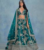 Green Art Silk Embroidered Semi Stitched Lehenga Choli Size Up To 42