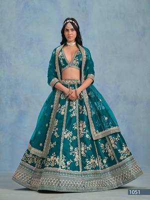Green Art Silk Embroidered Semi Stitched Lehenga Choli Size Up To 42 2
