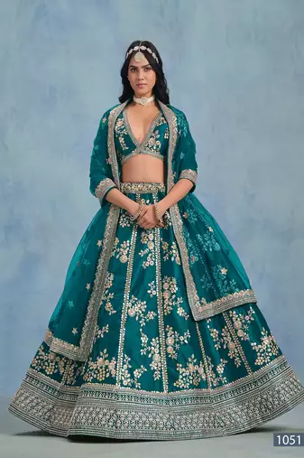 Green Art Silk Embroidered Semi Stitched Lehenga Choli Size Up To 42