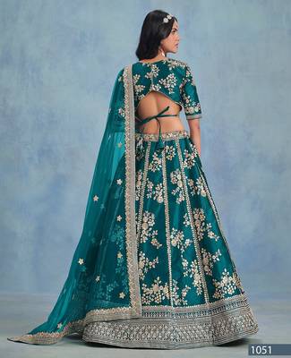 Green Art Silk Embroidered Semi Stitched Lehenga Choli Size Up To 42 3