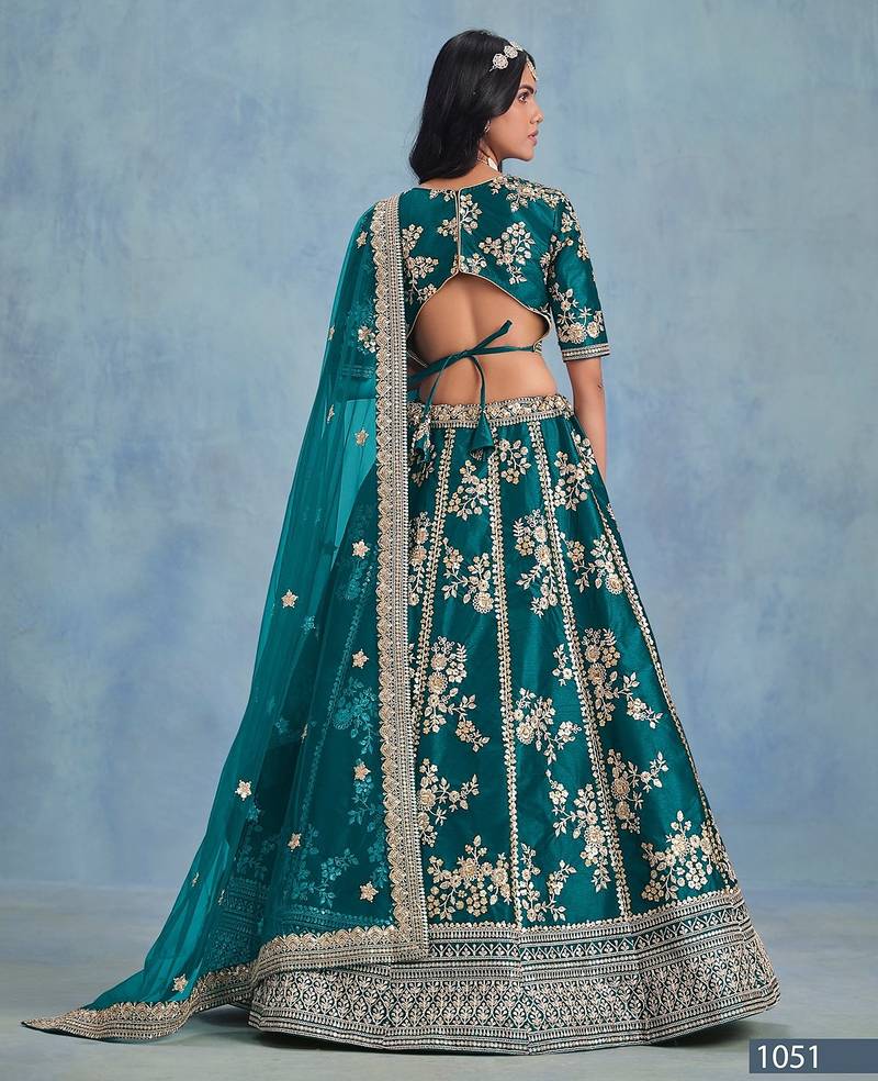 Green Art Silk Embroidered Semi Stitched Lehenga Choli Size Up To 42