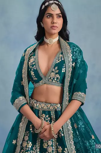 Green Art Silk Embroidered Semi Stitched Lehenga Choli Size Up To 42