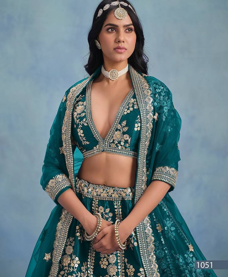 Green Art Silk Embroidered Semi Stitched Lehenga Choli Size Up To 42