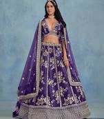Violet Art Silk Embroidered Semi Stitched Lehenga Choli Size Up To 42