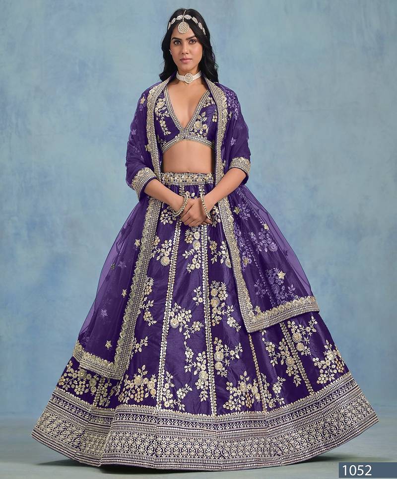 Violet Art Silk Embroidered Semi Stitched Lehenga Choli Size Up To 42