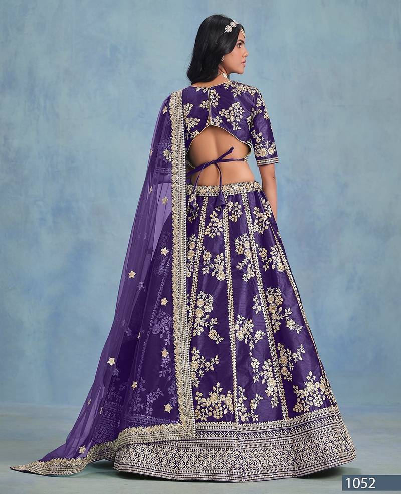 Violet Art Silk Embroidered Semi Stitched Lehenga Choli Size Up To 42