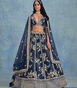 Blue Art Silk Embroidered Semi Stitched Lehenga Choli Size Up To 42