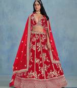 Red Art Silk Embroidered Semi Stitched Lehenga Choli Size Up To 42