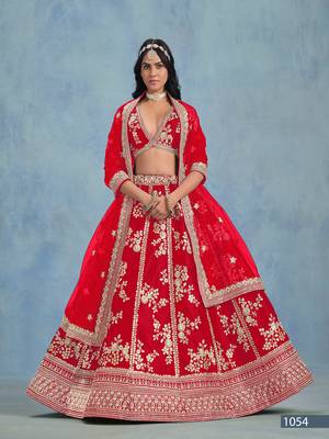 Red Art Silk Embroidered Semi Stitched Lehenga Choli Size Up To 42 2