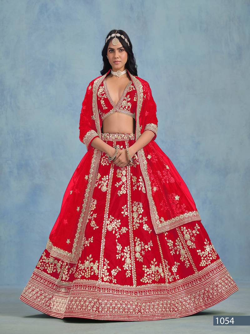 Red Art Silk Embroidered Semi Stitched Lehenga Choli Size Up To 42