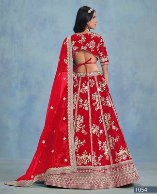 Red Art Silk Embroidered Semi Stitched Lehenga Choli Size Up To 42 3