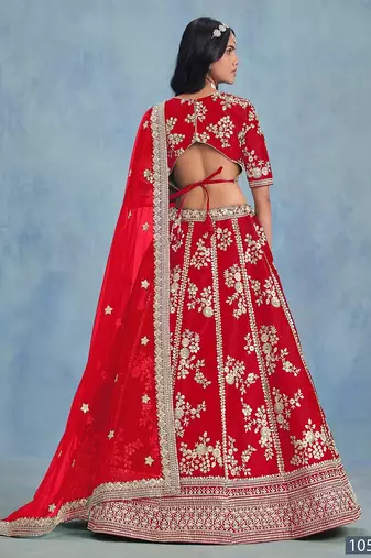 Red Art Silk Embroidered Semi Stitched Lehenga Choli Size Up To 42