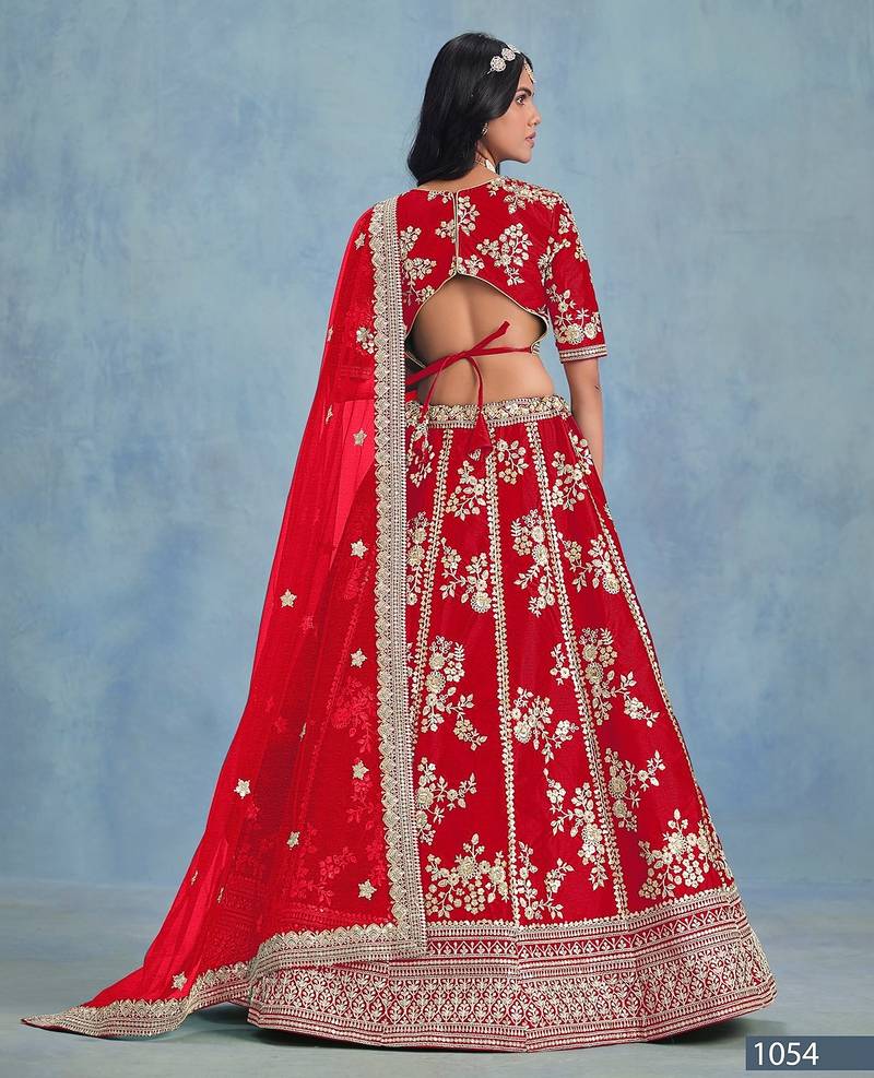 Red Art Silk Embroidered Semi Stitched Lehenga Choli Size Up To 42