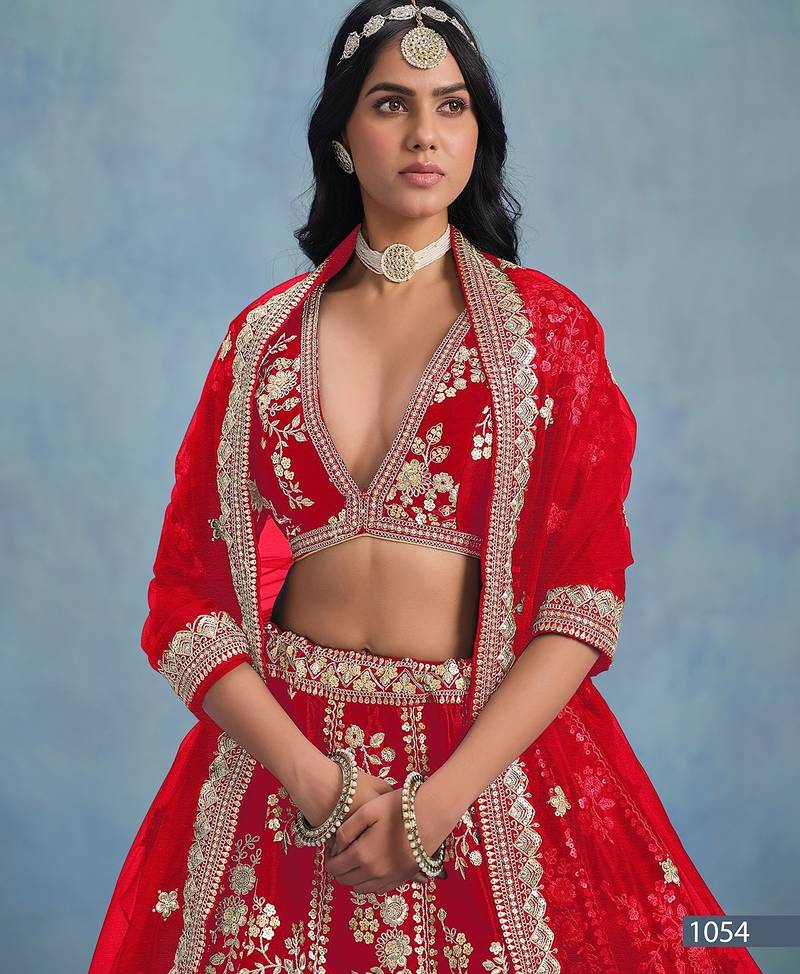 Red Art Silk Embroidered Semi Stitched Lehenga Choli Size Up To 42