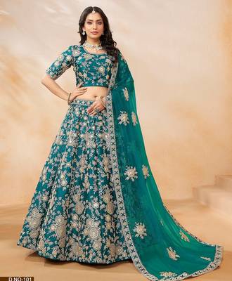 Light Blue Art Silk Embroidered Semi Stitched Lehenga Choli Size Up To 42 1
