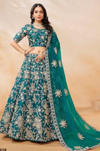 Light Blue Art Silk Embroidered Semi Stitched Lehenga Choli Size Up To 42