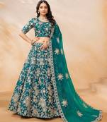 Light Blue Art Silk Embroidered Semi Stitched Lehenga Choli Size Up To 42
