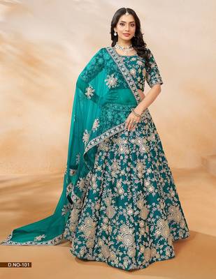 Light Blue Art Silk Embroidered Semi Stitched Lehenga Choli Size Up To 42 2