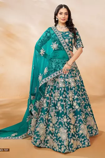 Light Blue Art Silk Embroidered Semi Stitched Lehenga Choli Size Up To 42