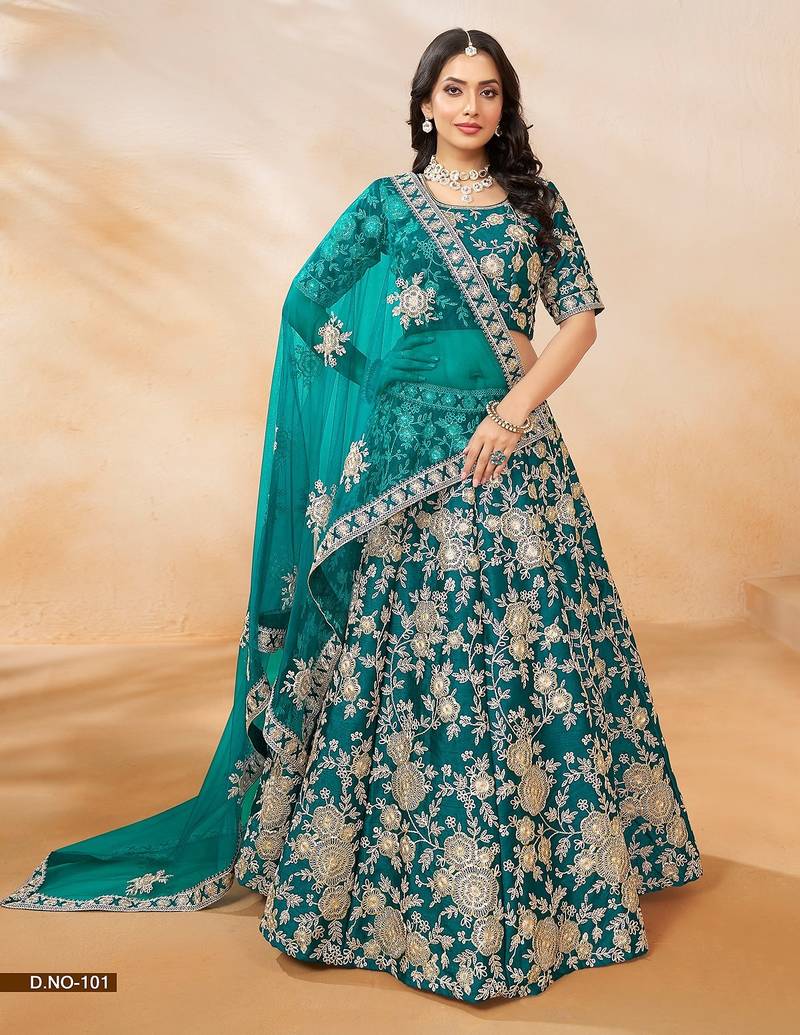 Light Blue Art Silk Embroidered Semi Stitched Lehenga Choli Size Up To 42