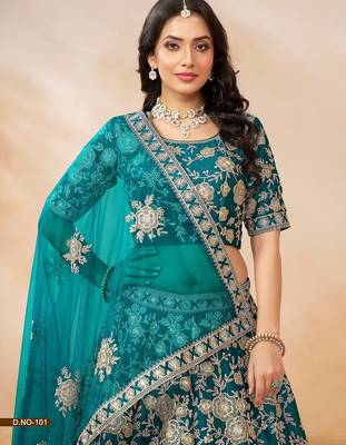 Light Blue Art Silk Embroidered Semi Stitched Lehenga Choli Size Up To 42 3