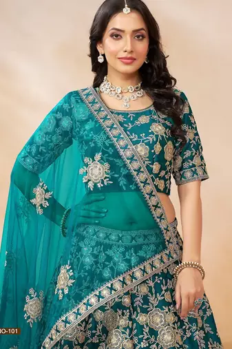 Light Blue Art Silk Embroidered Semi Stitched Lehenga Choli Size Up To 42