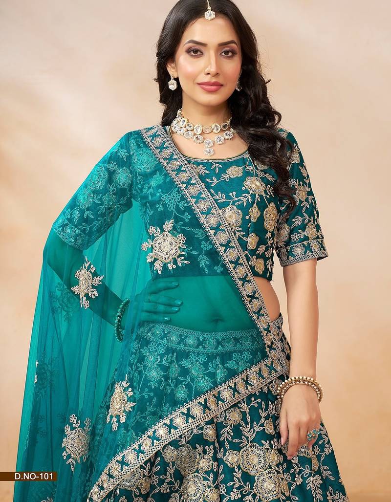 Light Blue Art Silk Embroidered Semi Stitched Lehenga Choli Size Up To 42