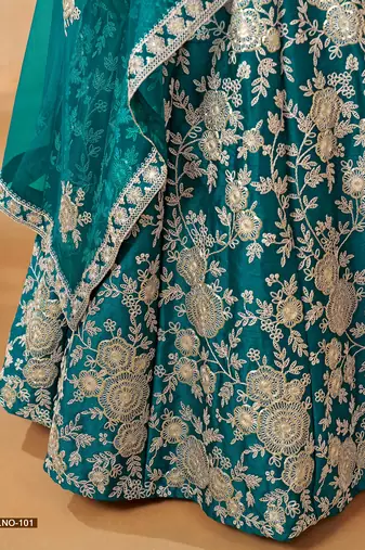 Light Blue Art Silk Embroidered Semi Stitched Lehenga Choli Size Up To 42