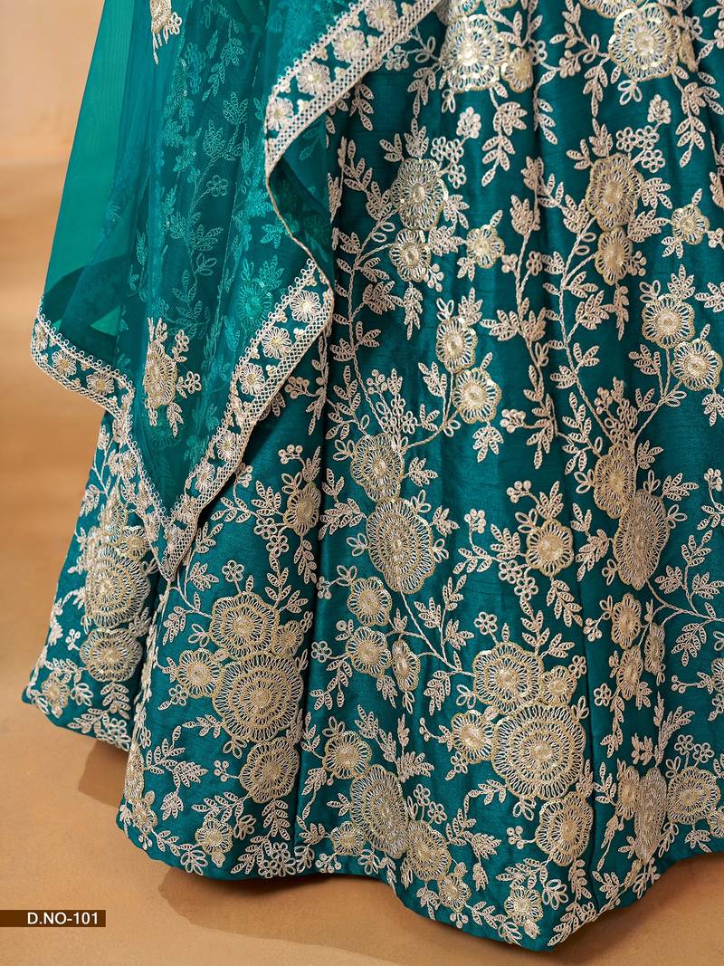 Light Blue Art Silk Embroidered Semi Stitched Lehenga Choli Size Up To 42