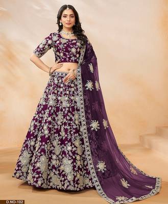 Purple Art Silk Embroidered Semi Stitched Lehenga Choli Size Up To 42 1