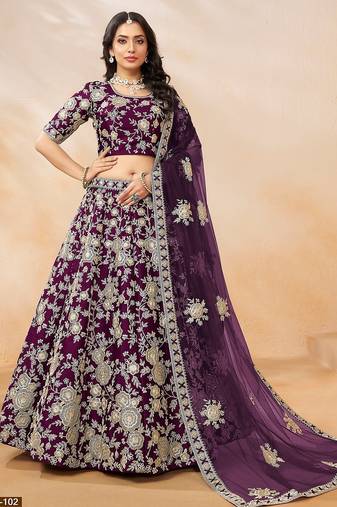 Purple Art Silk Embroidered Semi Stitched Lehenga Choli Size Up To 42