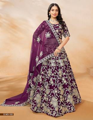 Purple Art Silk Embroidered Semi Stitched Lehenga Choli Size Up To 42 2