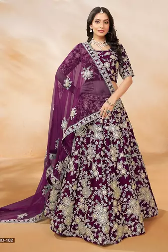 Purple Art Silk Embroidered Semi Stitched Lehenga Choli Size Up To 42