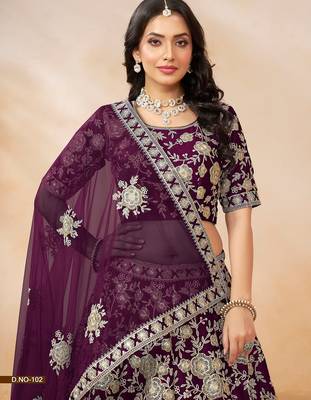 Purple Art Silk Embroidered Semi Stitched Lehenga Choli Size Up To 42 3