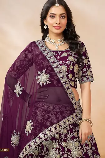 Purple Art Silk Embroidered Semi Stitched Lehenga Choli Size Up To 42