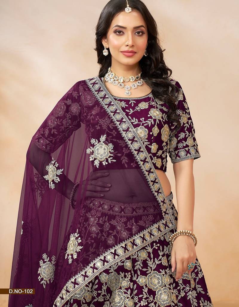 Purple Art Silk Embroidered Semi Stitched Lehenga Choli Size Up To 42