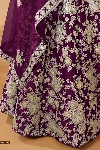 Purple Art Silk Embroidered Semi Stitched Lehenga Choli Size Up To 42