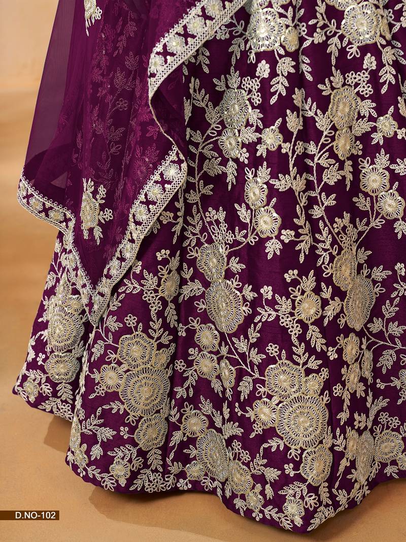 Purple Art Silk Embroidered Semi Stitched Lehenga Choli Size Up To 42