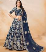 Blue Art Silk Embroidered Semi Stitched Lehenga Choli Size Up To 42